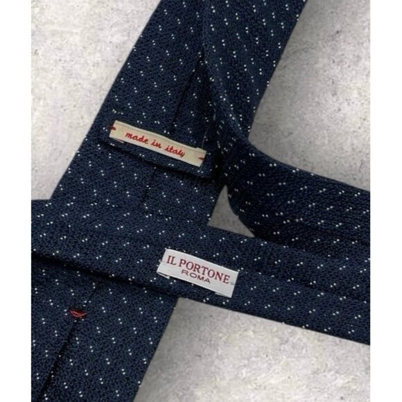 IL PORTONE Silk Tie ITALY XL Navy Geometric W:2.7" EUC - Picture 4 of 7